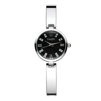 Yaqin Rhinestone Roman Number Analog Silver Watch Women Luxury Brand Fashion Quartz Bracelet Watches Ladies Relogio Femininoâ€”Silver Black  