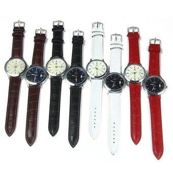 Yazole 296 Date Display Quartz Watch Leather Band for Men BLACK RED (Intl)  