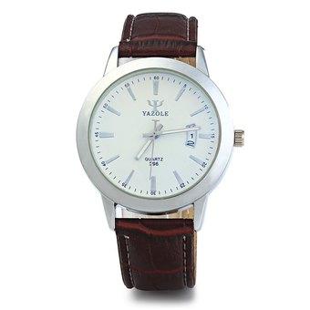 Yazole 296 Date Display Quartz Watch with Double Scales Leather Band for Men (BROWN) - Intl  