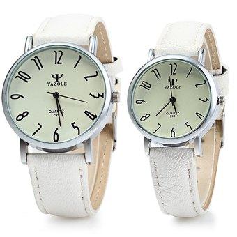 Yazole 299 Business Quartz Watch with Leather Band for Couple (WHITE) (Intl)  