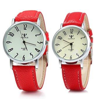 Yazole 299 Business Quartz Watch with Leather Band for Couple (RED) (Intl)  