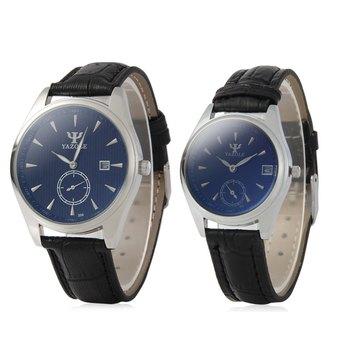 Yazole 306 Couple Analog Quartz Watch Date Display Separate Second Dial (Black) (Intl)  
