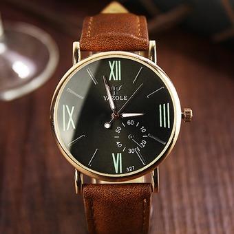 Yazole Analog Leather Band Quartz Wrist Watch (Black+Brown)- Intl  