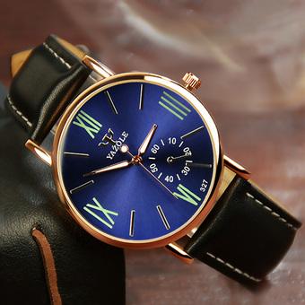 Yazole Analog Leather Band Quartz Wrist Watch (Blue+Black)- Intl  