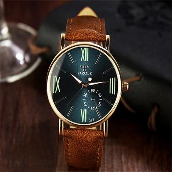Yazole Analog Leather Band Quartz Wrist Watch (Navy Blue+Brown)- Intl  
