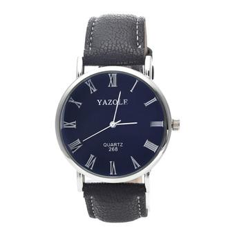 Yazole Men's Stainless Steel Leather Quartz Wrist Watch (Black+Black)- Intl  