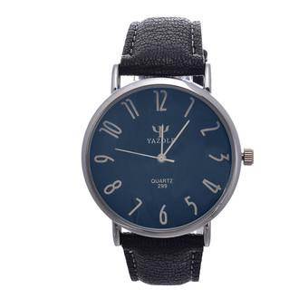 Yazole UNISEX Date Leather Stainless Steel Military Sport Quartz Wrist Watch (Black)- Intl  
