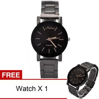 Yika Couple Women's Stainless Steel Strap Watch + Free Men's Watch (Black) - Intl  