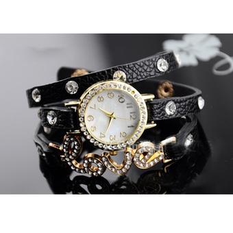 Yika Fantastic Women Girl Love Cz Dial Wrap Around Synthetic Leather Bracelet Wrist Watch(Brown) (Intl)  