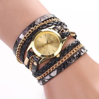 Yika Fashion PU leather geneva watch cruise bracelet women dress watch of Rivet ladies watches (Black) (Intl)  