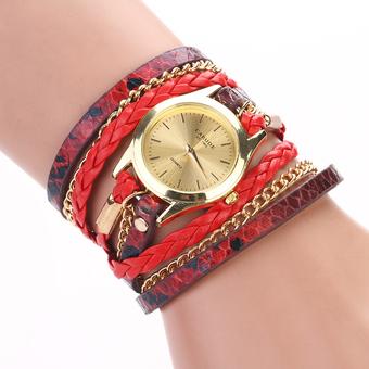Yika Fashion PU leather geneva watch cruise bracelet women dress watch of Rivet ladies watches (Red) (Intl)  