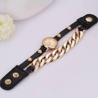 Yika Fashion Watch With A Rivet Ladies Watches Leather Belt Watch (Black) (Intl)  