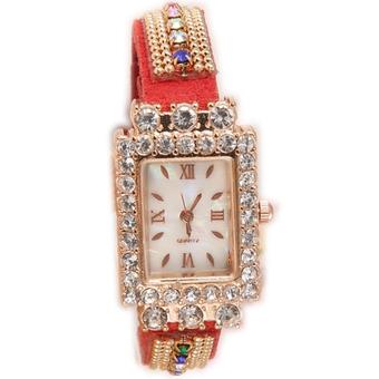 Yika Hot Fashion Women Retro Chains Synthetic Leather Strap Watch Bracelet Wristwatch (Red) (Intl)  