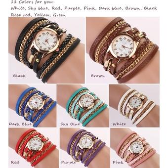 Yika Hot Fashion Women Retro Synthetic Leather Strap Watch Bracelet Wristwatch(Green) (Intl)  