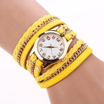 Yika Hot Fashion Women Retro Synthetic Leather Strap Watch Bracelet Wristwatch(Yollow) (Intl)  