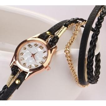 Yika Hot Fashion Women Retro Synthetic Leather Strap Watch Bracelet Wristwatch(Rose red) (Intl)  