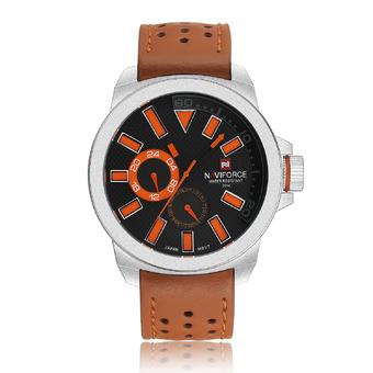 Yika Leather Strap Sport Analog Quartz Wrist Auto Date Watch (Silver+Orange) (Intl)  