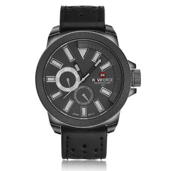 Yika Leather Strap Sport Analog Quartz Wrist Auto Date Watch (Black+Gray) (Intl)  