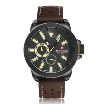 Yika Leather Strap Sport Analog Quartz Wrist Auto Date Watch (Black+Yellow) (Intl)  