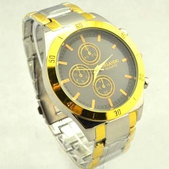Yika Luxury Causal Stainless Steel Quartz Wrist Watch (Black+Gold) (Intl)  