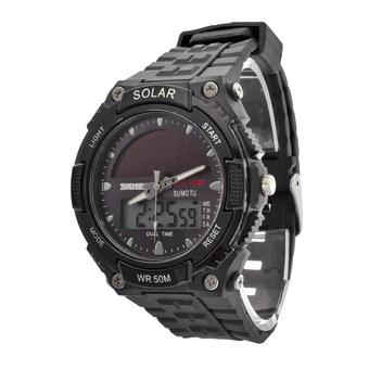 Yika Luxury Men‘s Waterproof LED Military Sports Quartz Solar Powered Wrist Watch (Black) (Intl)  