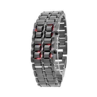 Yika Men Lava Samurai Binary LED Watch Steel Digital Wrist Watch Couple (Black+Red) (Intl)  