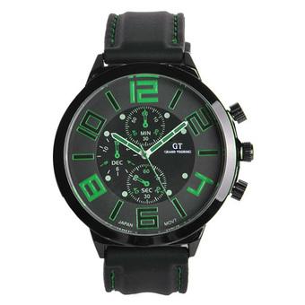 Yika Men Sport Round Dial Quartz Black Rubber Strap Wrist Watch Large Display(Green) (Intl)  