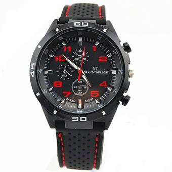Yika Men's Sport Black Rubber Band Analog Quartz Wrist Watch (Black/Red) (Intl)  