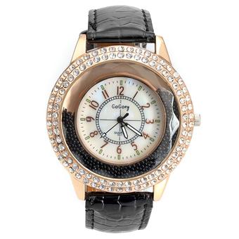 Yika Women Crystal Leather Quartz Wrist Watch (Black) (Intl)  