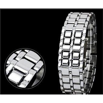 Yika Women Lava Samurai Binary LED Watch Steel Digital Wrist Watch Couple (Black+Red) - Intl  