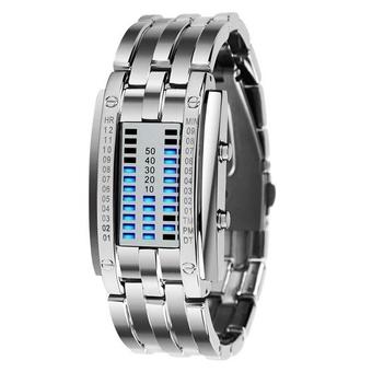 Yika Women Stainless Steel Date Binary Digital LED Bracelet Sport Watch (Silver) (Intl)  