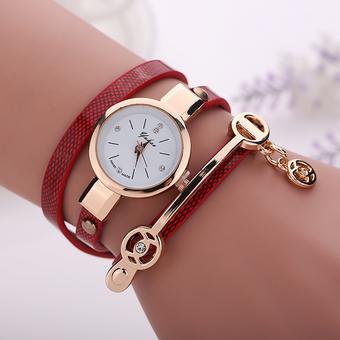 Yika Women's men Fashion Ladies Faux Leather Rhinestone Analog Quartz Wrist Watches (Red) (Intl)  