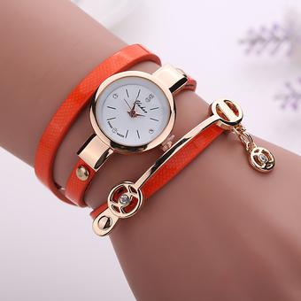 Yika Women's men Fashion Ladies Faux Leather Rhinestone Analog Quartz Wrist Watches (Orange) (Intl)  