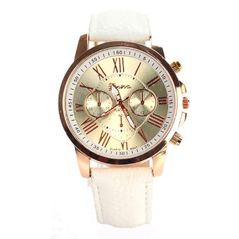 Yika Yika Fashion Casual Gold Case PU Leather Band Women's Ladies Wrist Watch (White) (Intl)  