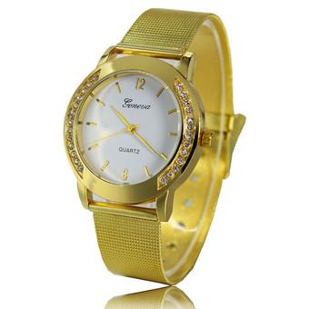 Yika luxury Geneva Women's Crystal Stainless Steel Analog Quartz Wrist Watches (Gold+White) (Intl)  
