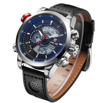 ZUNCLE Men' Luxury Genuine Leather Strap Quartz Digital LCD Back Light Military Sport Wristwatch(Black)  