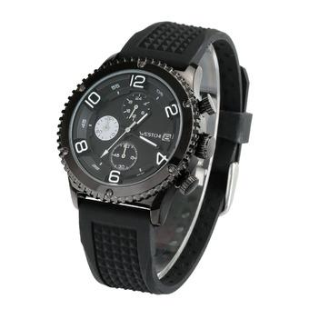 ZUNCLE W9106GABKBK-A Men's Multifunctional Three Small Sub Dials Silicone Band Waterproof Quartz Watch w/ Calendar - Black  