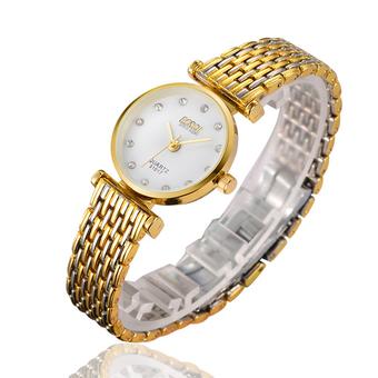 ZUNCLE Women Middle Golden Stainless Steel Band Ultra-thin Business Wrist Watch(White)  